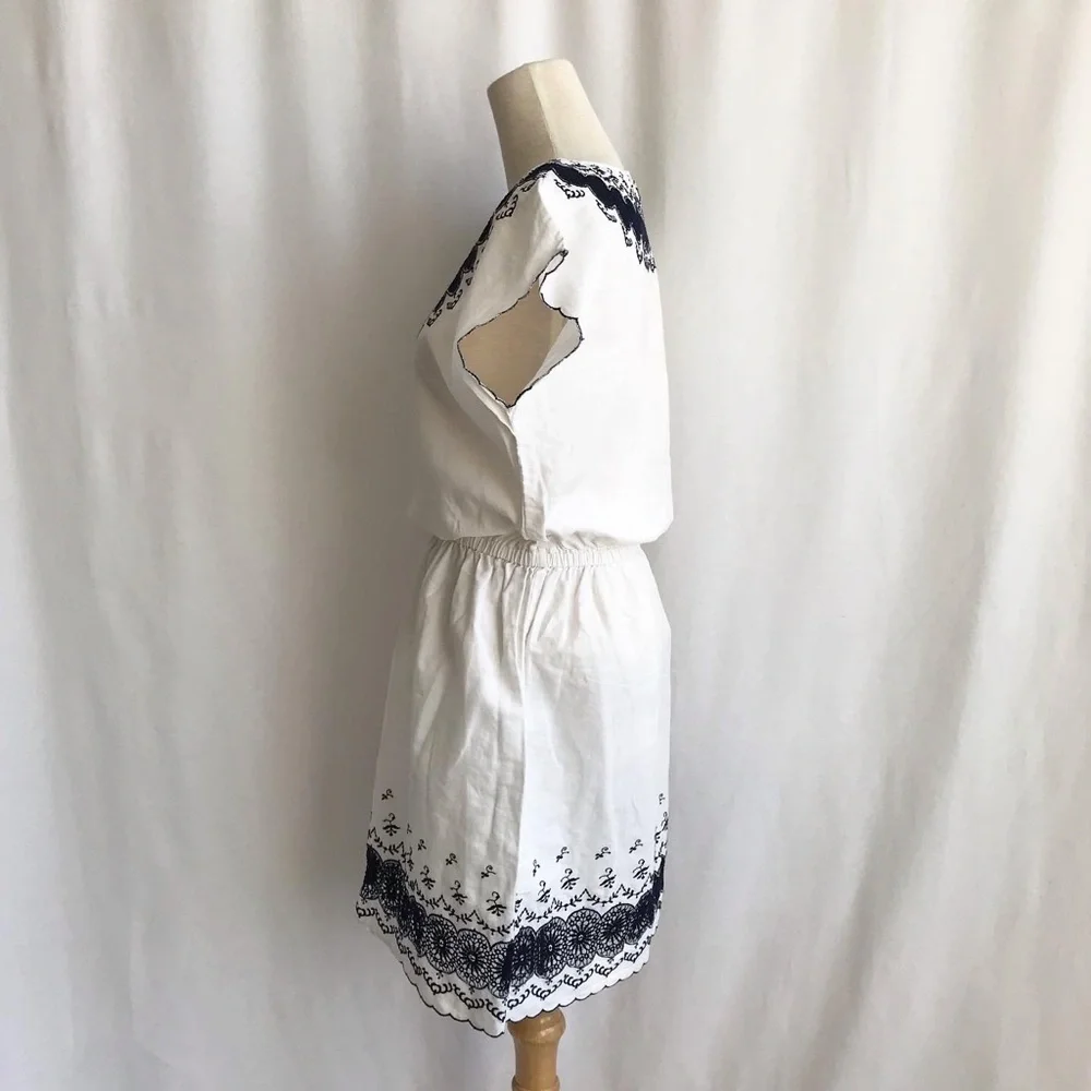 J.Crew Linen Embroidered Scalloped hem Dress EUC 0